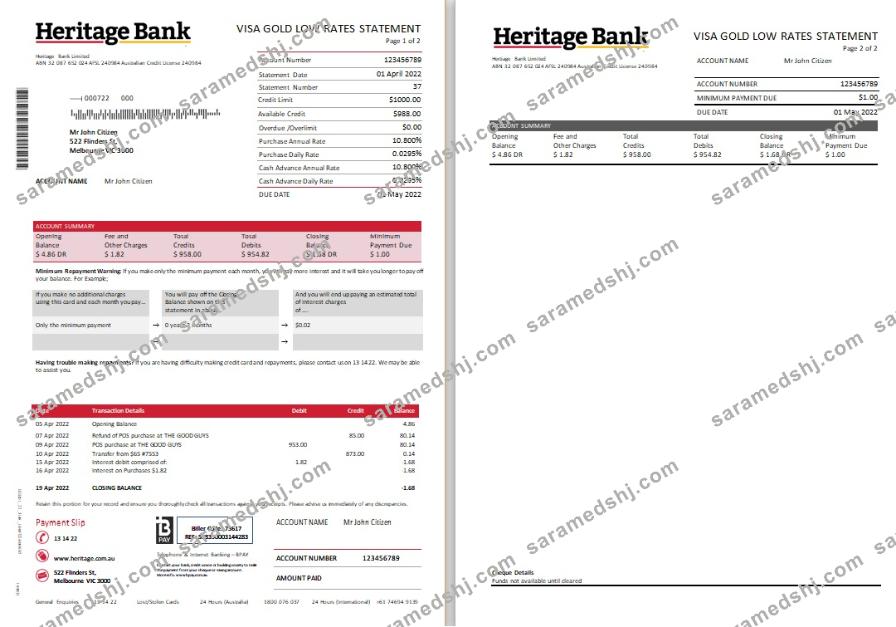 Australia Heritage Bank Statement scr